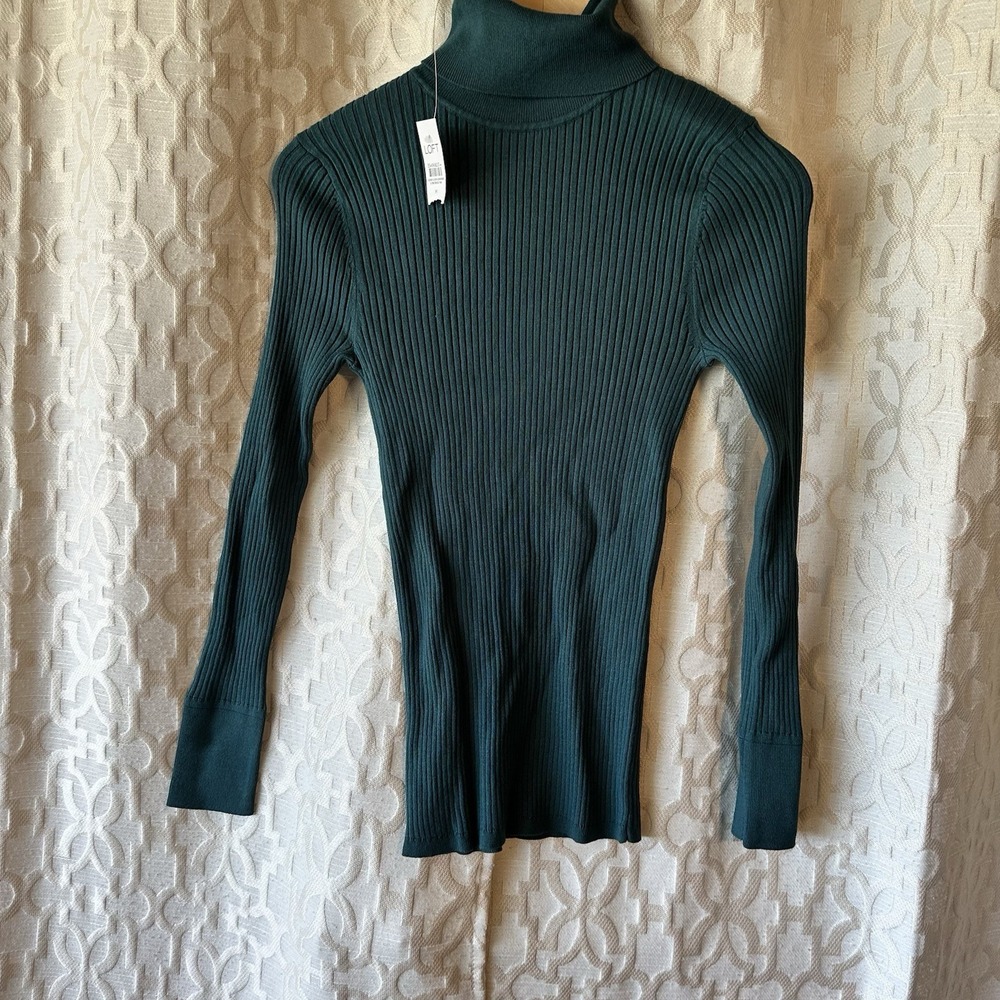 NEW Loft Women Green Long Sleeve Turtle Neck Shirt Medium - Picture 5 of 7
